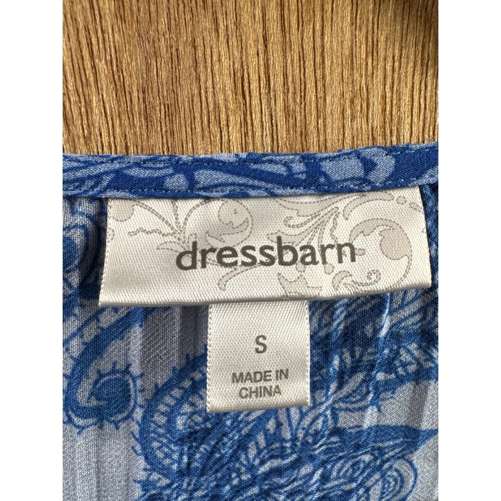 DressBarn Blouse Top Womens Size S Blue Ombre Paisley Sequin 3/4 Sleeve Pleated - Picture 5 of 8